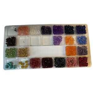 Large Assortment Mix Bulk Beads Wood Glass With Case